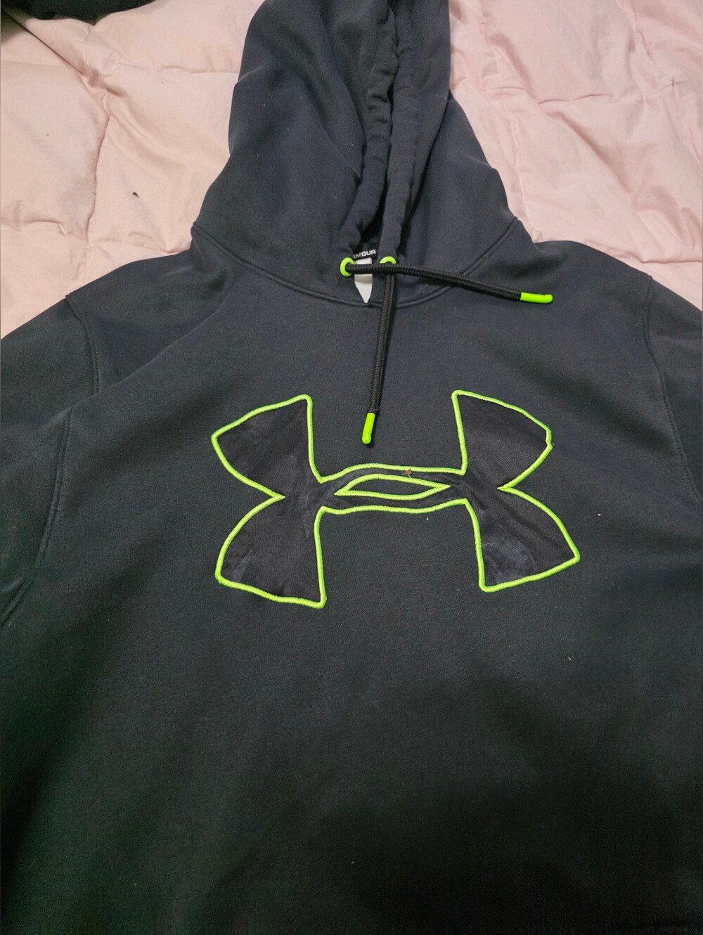 Under Armour Men's Black Hoodie with Neon Green Logo Outline